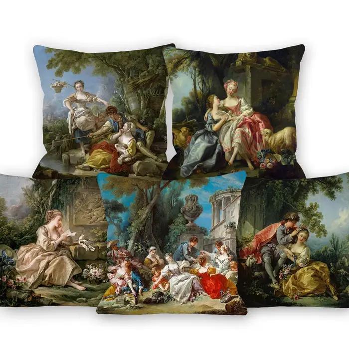 Housse de coussin décorative avec peinture de portrait d'art Rococo européen de François Boucher