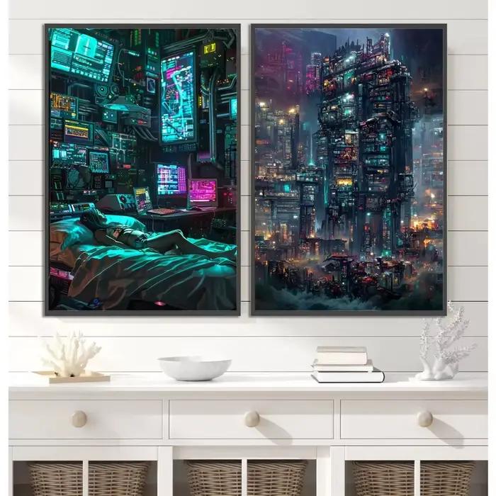 Affiches de ville Cyberpunk