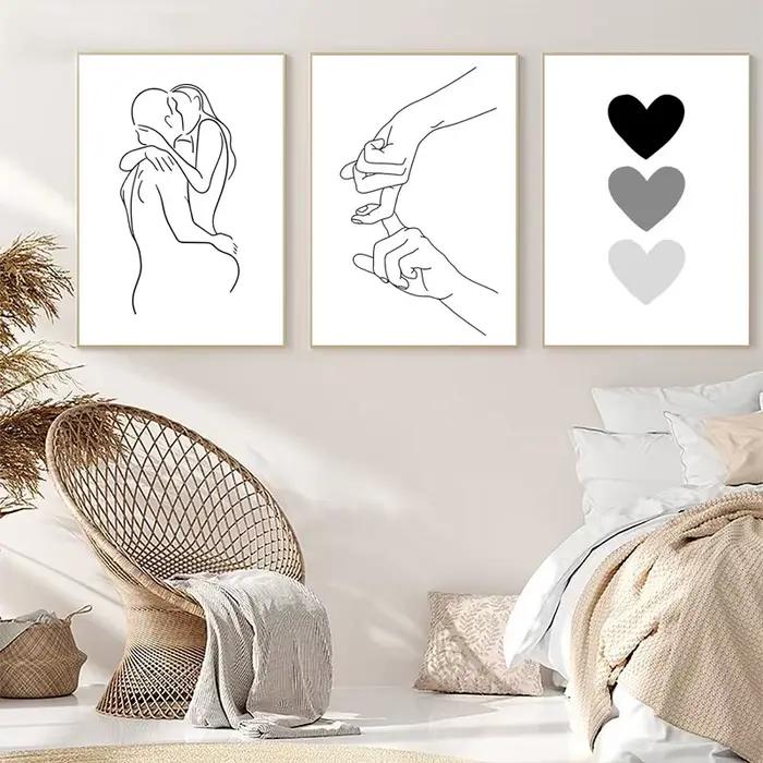 Toile d'art mural de ligne de Couple noir et blanc