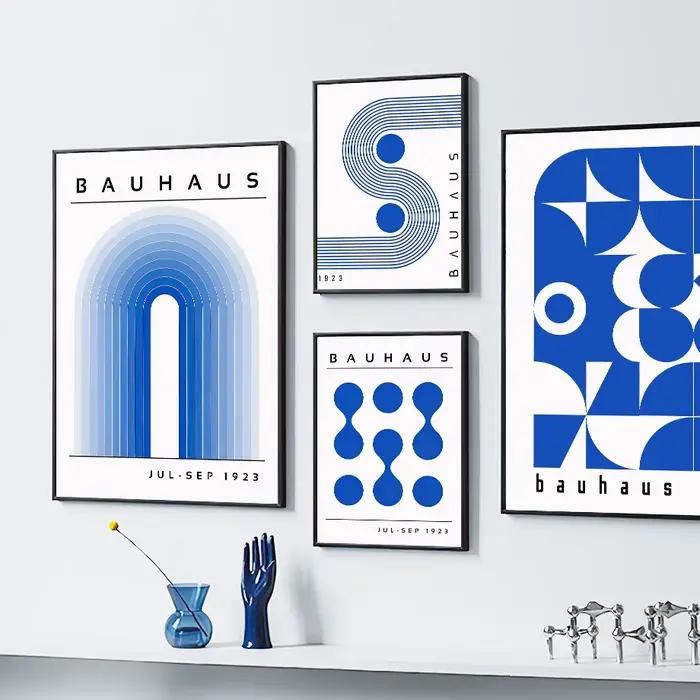 Peintures sur toile bleues Bauhaus de style moderne du milieu du siècle