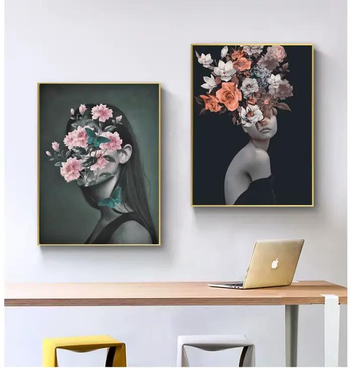 Art Abstrait moderne Peinture Sur Toile Fleurs Femme Art Mural Affiches Mur Photo pour Salon Maison Mur Cuadros Décor