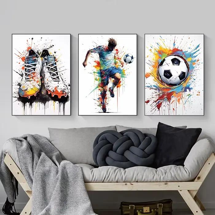 Affiche de Football Graffiti, bottes de Football, cadeaux pour hommes et garçons, peinture sur toile, affiche imprimée, Art mural pour la maison et le salon, 3 pièces