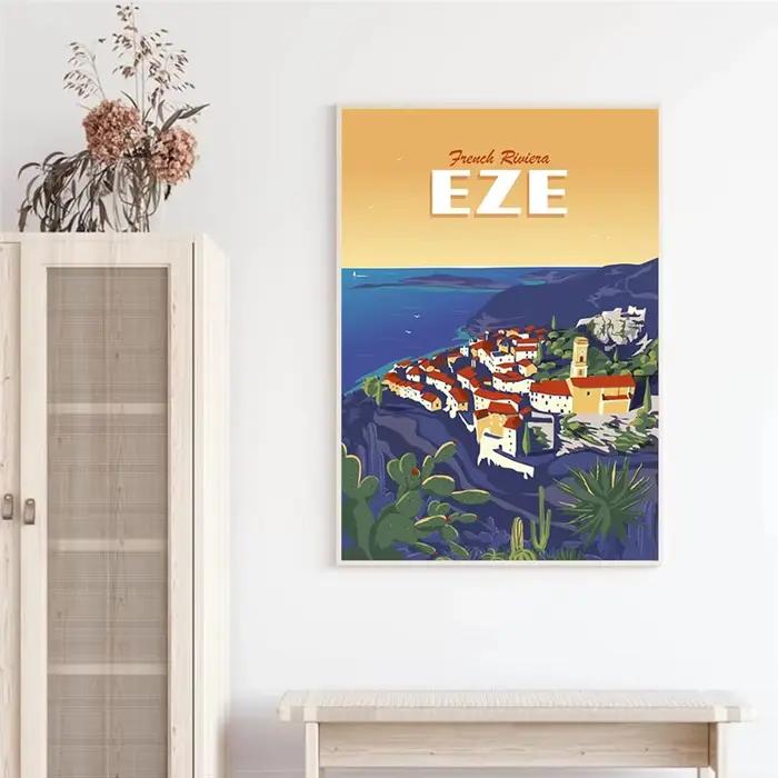 Affiche de voyage de paysage de plage de Provence de Riviera française