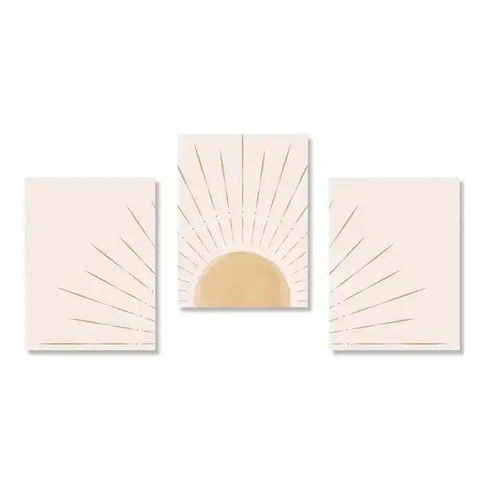 Boho Art mural soleil jaune montant sur l'horizon Illustrations naturelles géométriques ligne d'art mur affiches et impression modernes du milieu du siècle