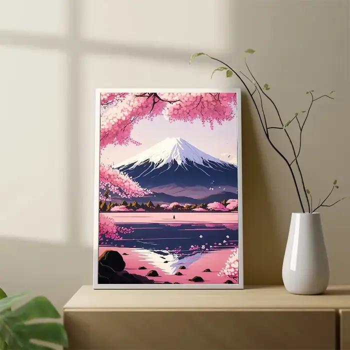 Affiche de paysage japonais en fleurs de cerisier Fuji