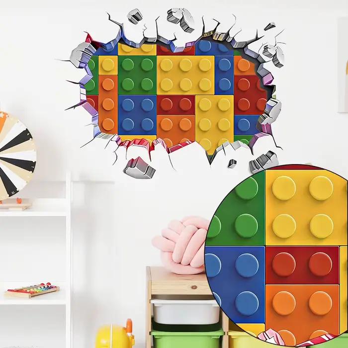 Autocollants muraux en vinyle en forme de briques Lego colorées pour chambre d'enfant