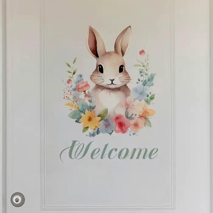 Autocollant de bienvenue lapin de Pâques pour porte