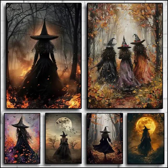 Affiche de décoration murale de sorcière foncée d'halloween