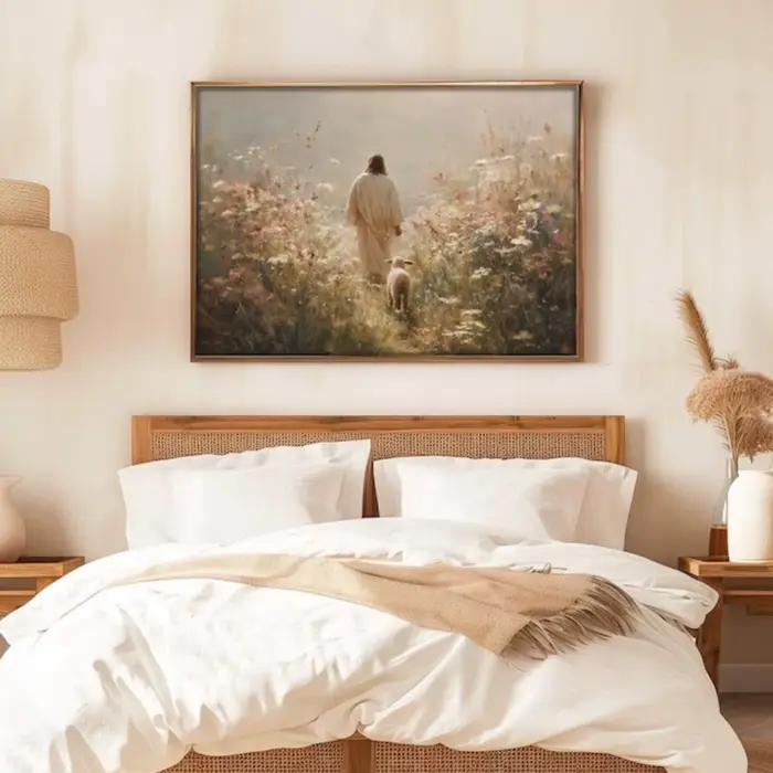 Affiche sur toile Jésus et les moutons