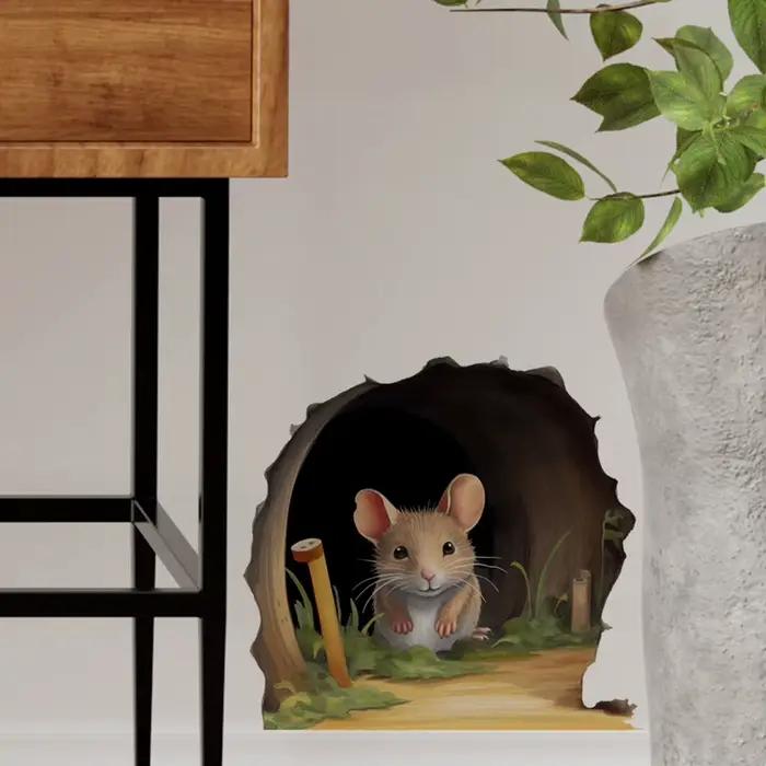 Autocollant mural mignon en forme de trou de souris