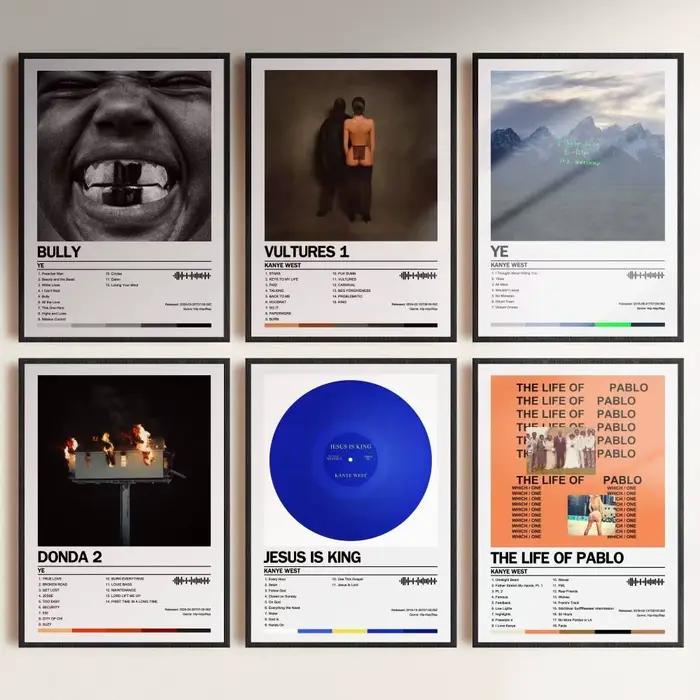 Kanye West Ye Bully Poster Album Art Cover Songs Music Rap Wall Autocollant en papier imperméable pour décoration murale de salon et de maison