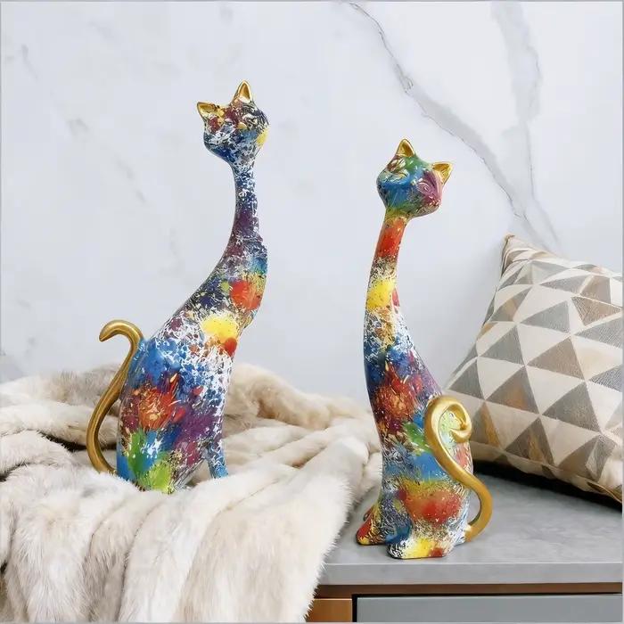 Décor à la maison nordique Graffiti Art peinture à l'huile chat décoration résine abstraite ornement Figurines chambre