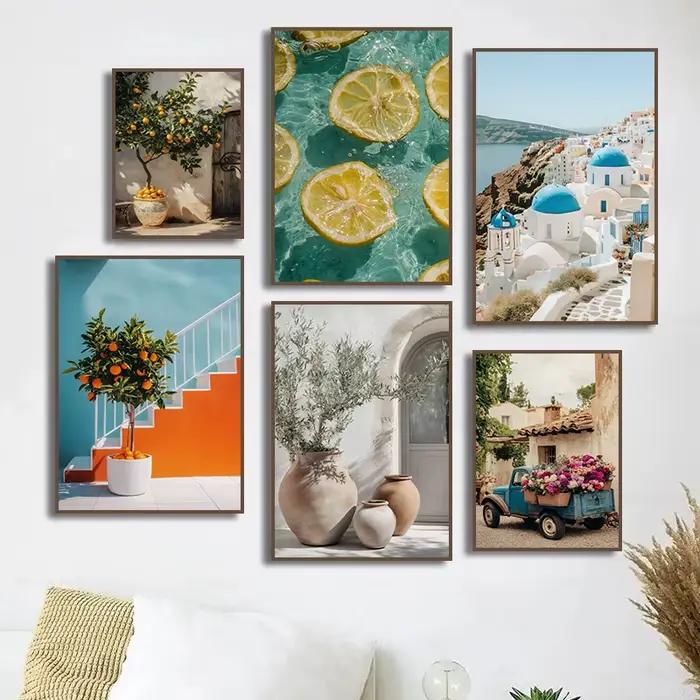 Tableau sur toile imprimé Paysage Méditerranéen Rétro Italie Citron Orange Olives Grèce