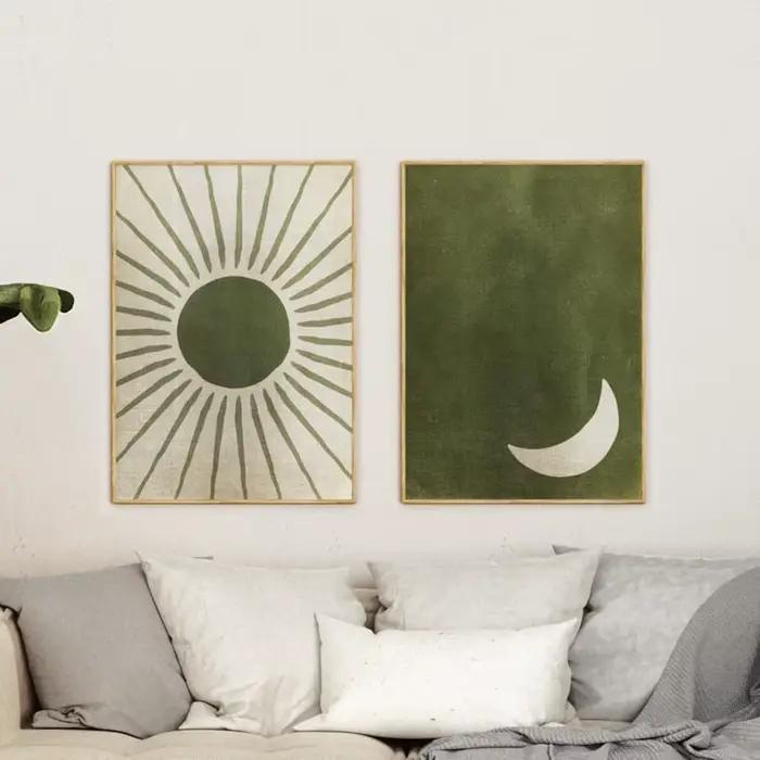 Abstraction d'art mural vert sauge