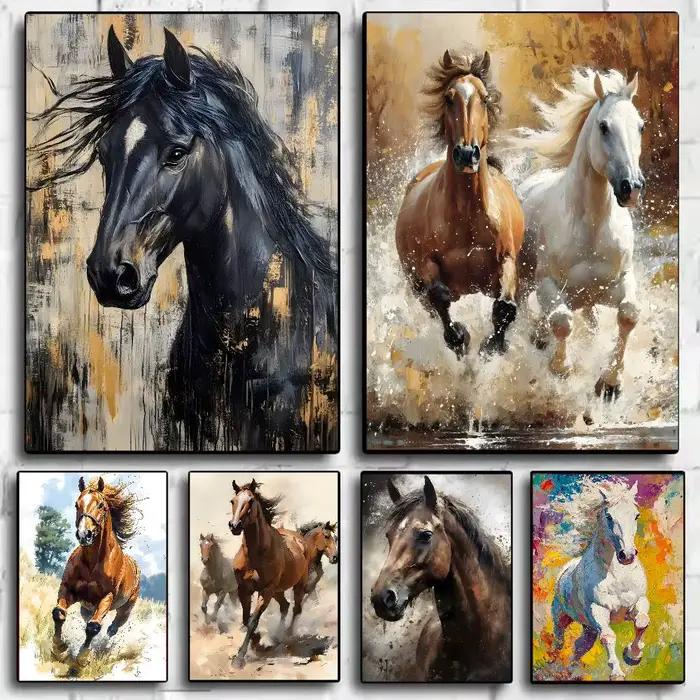Beau cheval aquarelle peinture toile affiche HD Art collant mur étanche maison salon chambre Bar décoration esthétique
