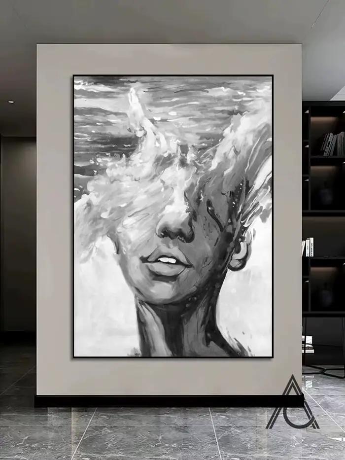 Toile d'art abstrait noir et blanc pour visage féminin, peinture minimaliste, affiches esthétiques imprimées, décoration de salon moderne pour la maison