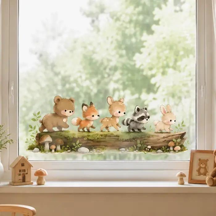 Autocollant de fenêtre animaux de la forêt pour chambre de bébé