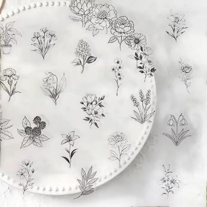 Autocollants à motifs de plantes noires et blanches