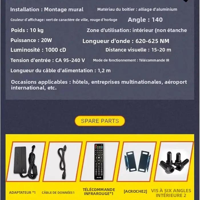 Horloge murale LED mondiale avec affichage de 6 fuseaux horaires