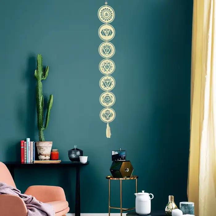 Yoga 7 Chakras bouddhiste Lotus Metatron hexagramme pendentif en bois tapisserie Ojibwe capteur de rêves sorcellerie tenture murale décor