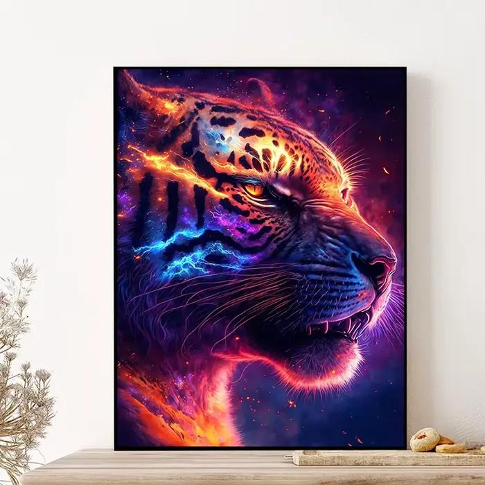Peinture sur toile de tigre discutant dans l'espace, nébuleuse, affiches et impressions d'art animalier amusantes, art mural, gérer pour salon moderne, décoration d'intérieur