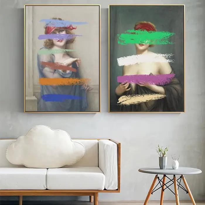Figurine vintage classique femme nue peinture à l'huile abstraite sur toile affiches d'art murales et imprimés photos décoration de salon