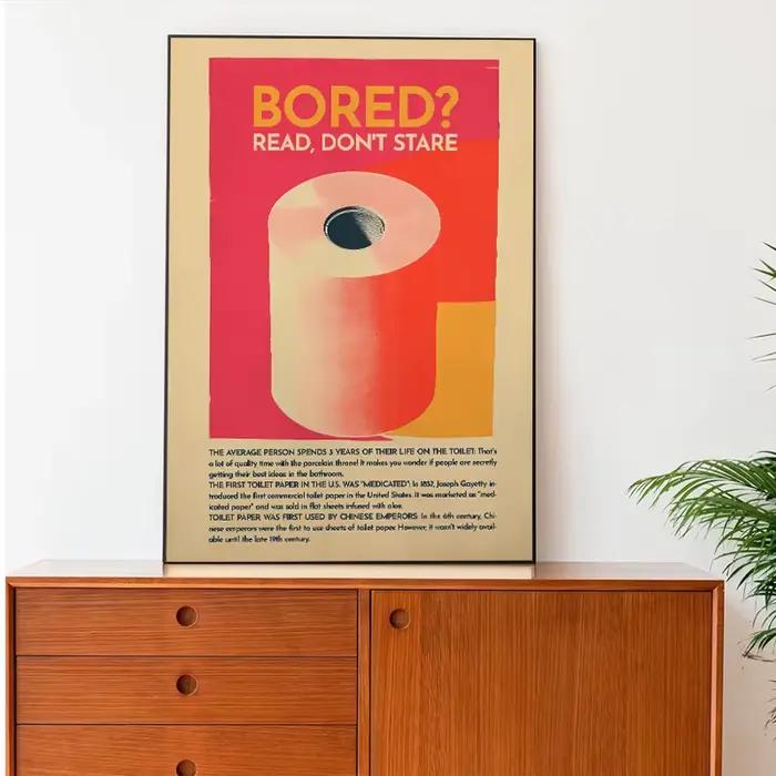 Affiche de Toilette Humoristique, Peinture sur Toile Rétro, Tissu Maximaliste Rose pour Chambre d'Invités, Art Mural, Décor Esthétique