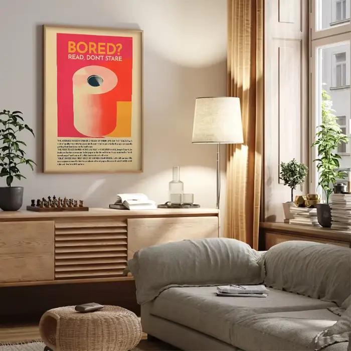 Affiche de Toilette Humoristique, Peinture sur Toile Rétro, Tissu Maximaliste Rose pour Chambre d'Invités, Art Mural, Décor Esthétique