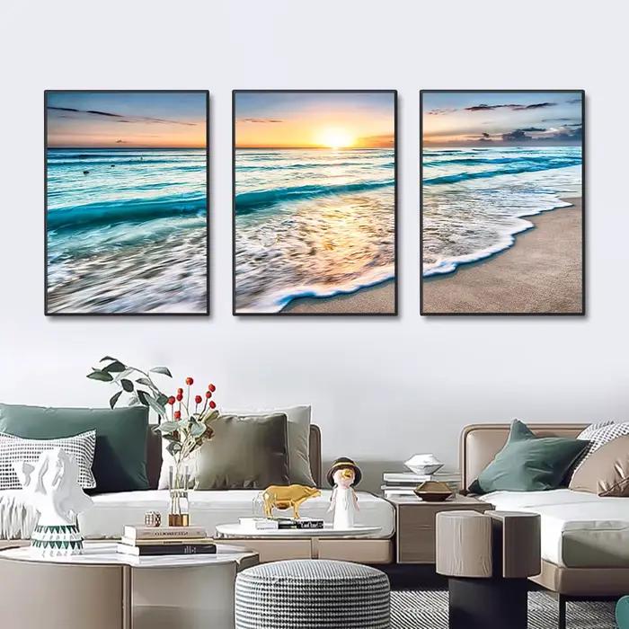 Toile de peinture moderne ondulée plage coucher de soleil