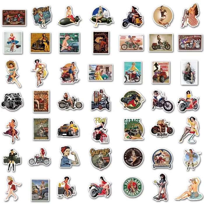 10/50/100 pièces rétro Pin Up filles autocollants Sexy femmes pour bricolage téléphone moto casque Scrapbooking ordinateur portable valise Skateboard