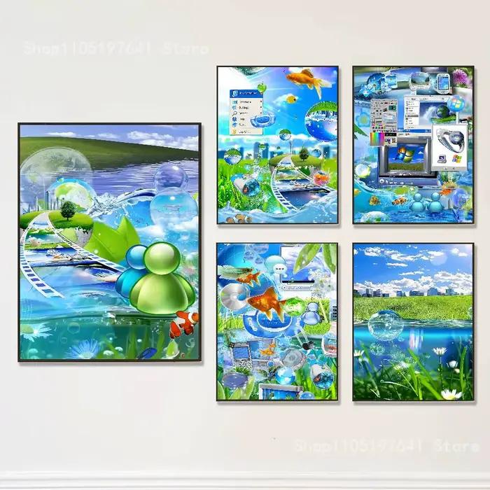 Frutiger Aero Aqua nostalgie affiche imprime mur Art photo peinture cadeau salon Restaurant Bar grand Dec autocollant