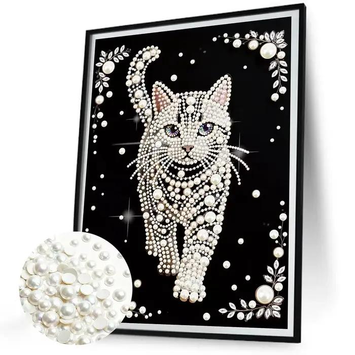 Kit de Peinture Diamant DIY Motif Chat Demi-Perle