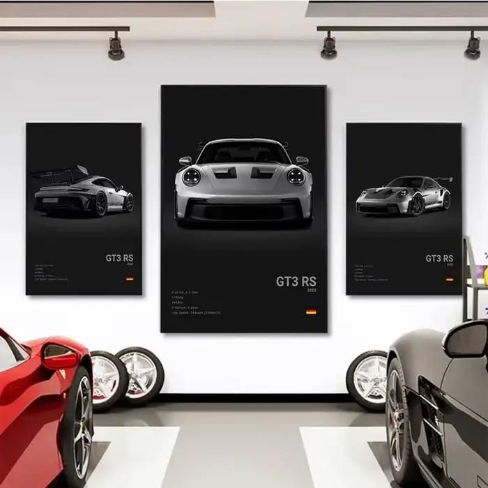 Affiche murale de voiture de sport de luxe allemande noir et blanc