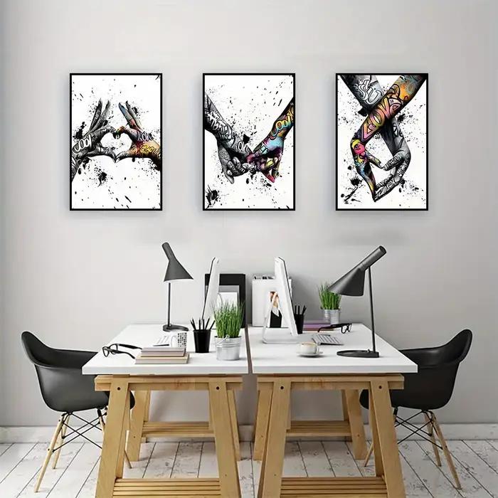 Toile imprimée Graffiti tenant la main, peintures abstraites pour salon, chambre à coucher, Art mural et cadeaux de Couple, affiches sans cadre, 3 pièces