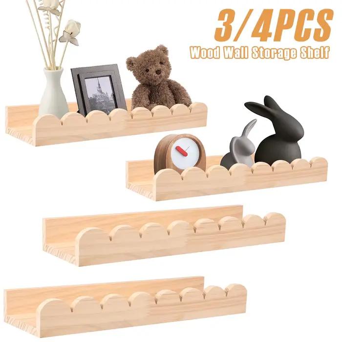Étagère de rangement murale en bois festonné, 3/4 pièces, forte charge, étagère murale flottante en bois avec crochet, présentoir décoratif