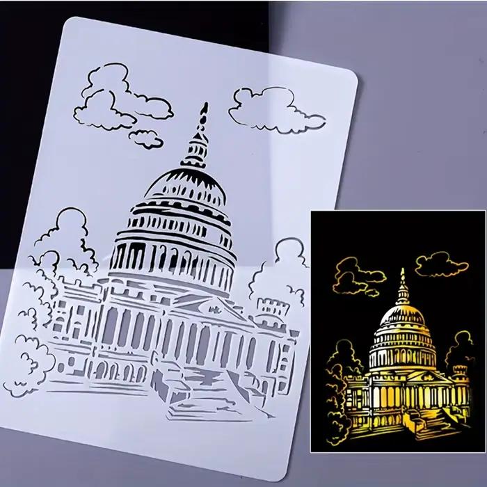 A4 bricolage peinture mur pochoir aérographe dessin copie modèles londres pont Big Ben château Burj Al arabe cinq tours maison blanche