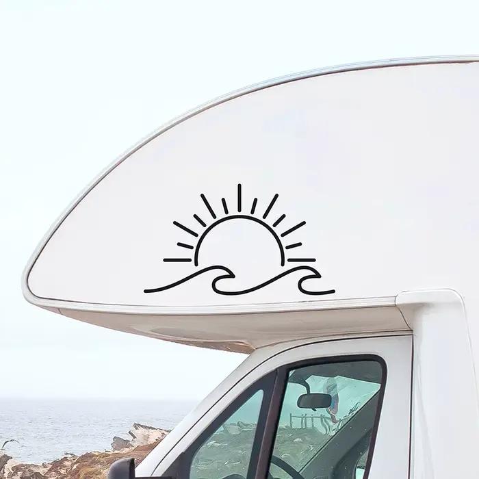 Autocollants de style de voiture de conception de soleil et de vague, décalcomanies de voyage en vinyle, décoration de pare-chocs de fenêtres, camping-cars, moto, maison