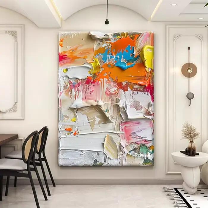 Toile de lin sans cadre faite à la main, Texture de couteau abstraite, peinture à l'huile abstraite, décor mural, Art acrylique, offre spéciale