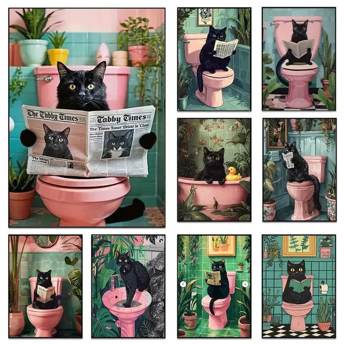 Affiche de journal de lecture de chat noir fantaisiste