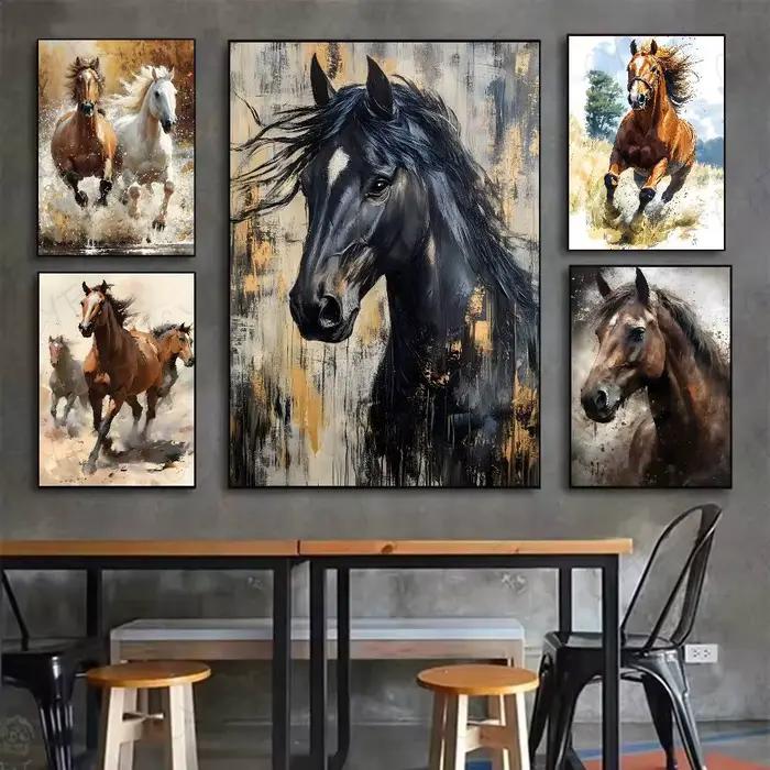 Beau cheval aquarelle peinture toile affiche HD Art collant mur étanche maison salon chambre Bar décoration esthétique