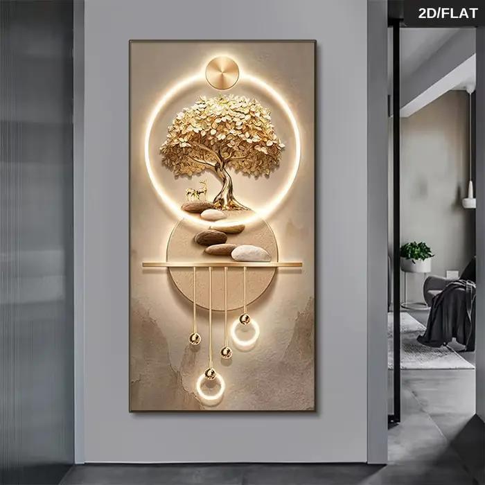 Une décoration murale moderne abstraite Arbre de Vie - élégantes arbres dorés