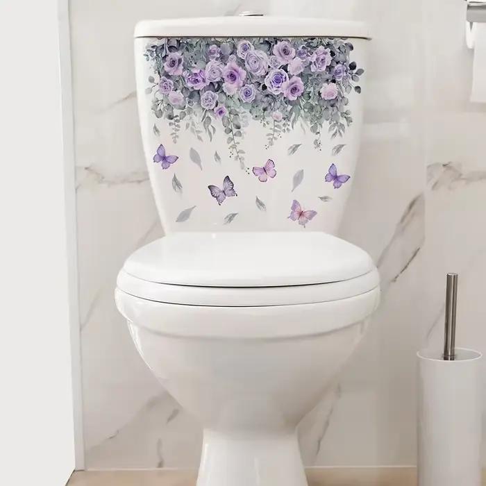 Autocollant mural plante fleur papillon, décor de salle de bains, toilettes, salon, armoire, décoration de la maison, autocollants d'embellissement, Mura auto-adhésif