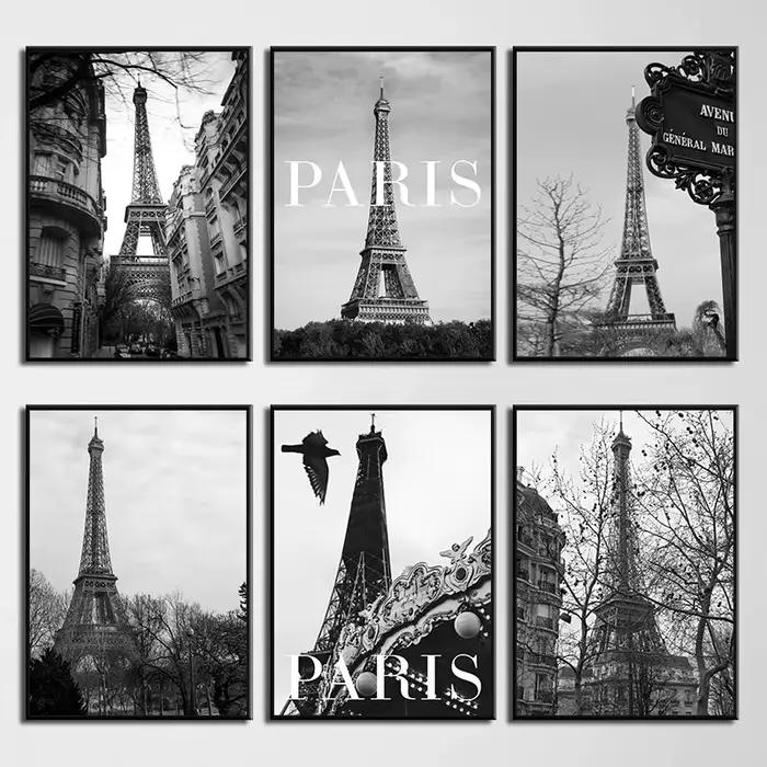 Tour Eiffel noir blanc affiche France Paris voyage paysage toile peinture impression mur Art photos pour salon décor à la maison