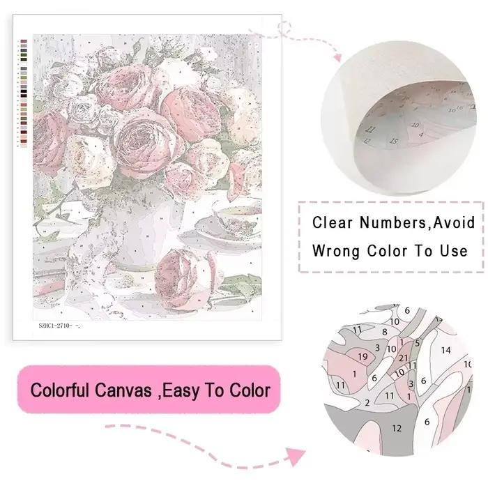 Peinture à l'huile abstraite de fleurs par numéros, art mural floral moderne pour salon, décoration intérieure, salle de classe, tableau sans cadre