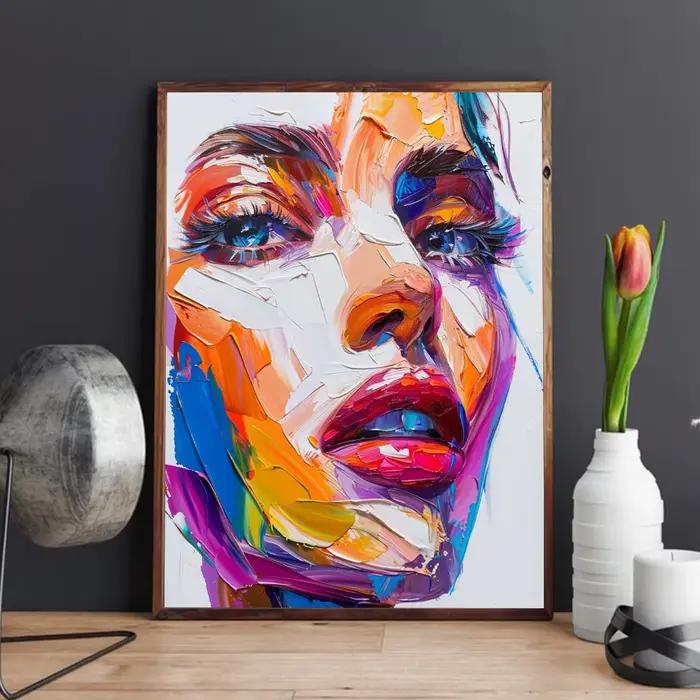 Affiches d'art de Portrait de femme colorée abstraite moderne, Style nordique, peinture sur toile de visage coloré, décoration de salon et de maison