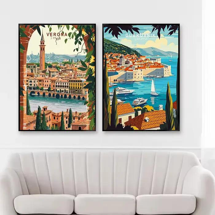 Affiche aquarelle moderne de ville de voyage de renommée mondiale