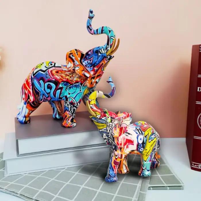 Décor à la maison peinture nordique Graffiti éléphant Sculpture Figurine Art