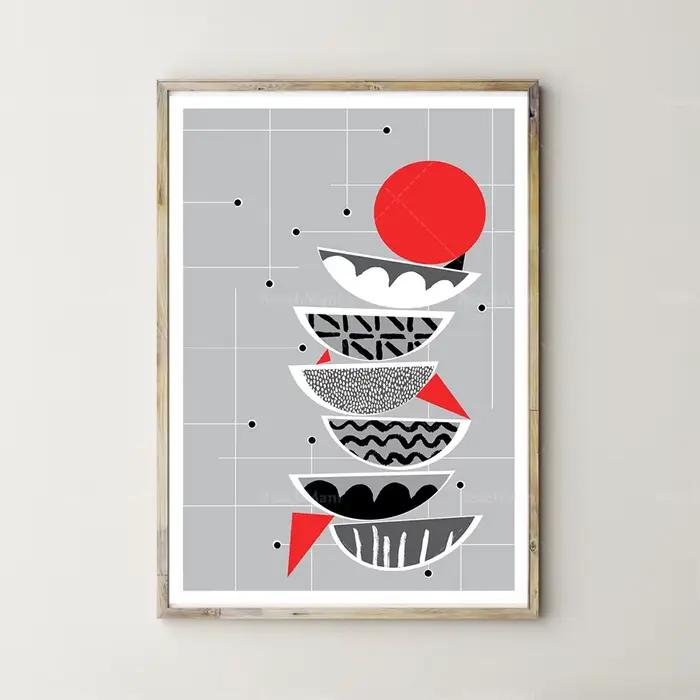 Art mural gris clair blanc noir rouge