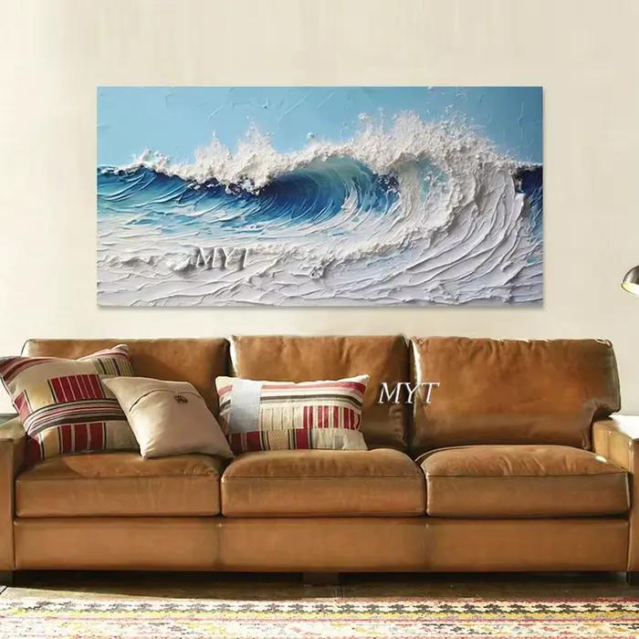 Image d'art de vague de mer, mur de paysage naturel, peintures à l'huile de couteau, œuvre d'art abstraite sur toile, sans cadre, texture acrylique épaisse
