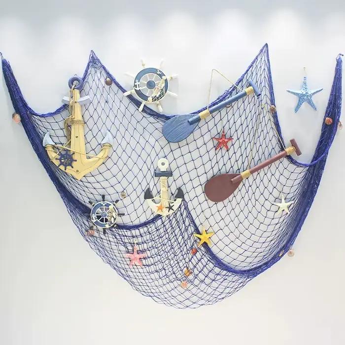 Filet de pêche bleu marine tentures murales Studio accessoire chambre décor à la maison Mediterran mer autocollants
